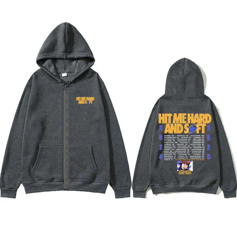 Фото Hit Me Hard and Soft Tour 2024 2025 Zipper Hoodie Men Women Hip Hop Oversized Zipper Sweatshirt Fashion Zip Up Jacket Fans Gift №2