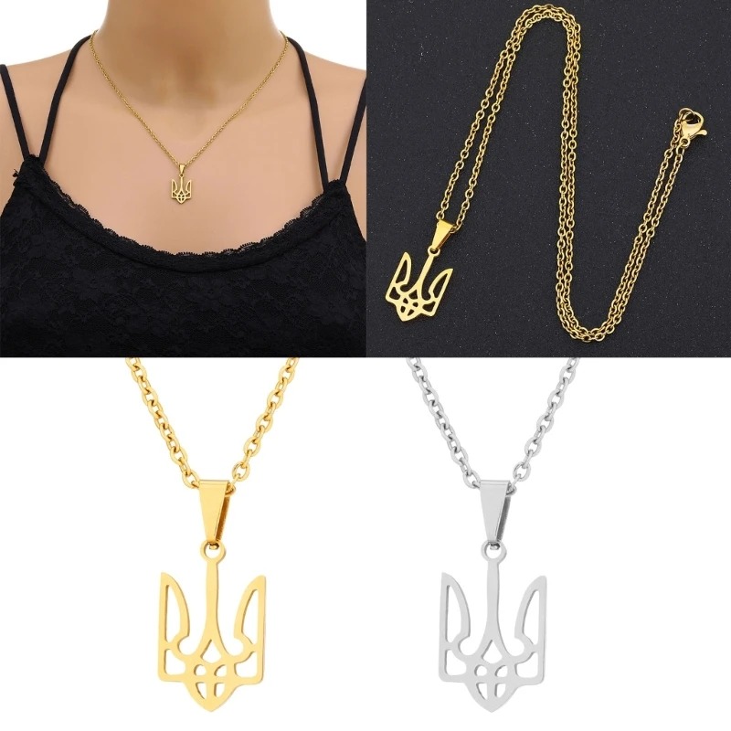 

Fashion Ukraine National Emblem Necklace Stainless Steel Geometric Pendant Necklace Comfortable to Wear