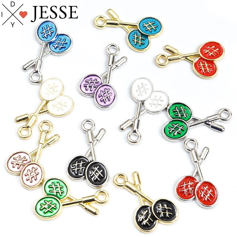 

10pcs Tennis Rackets Enamel Charms DIY Findings Metal Zinc Alloy Gold Silver Plating Sports Pendants Jewelry Making Accessories