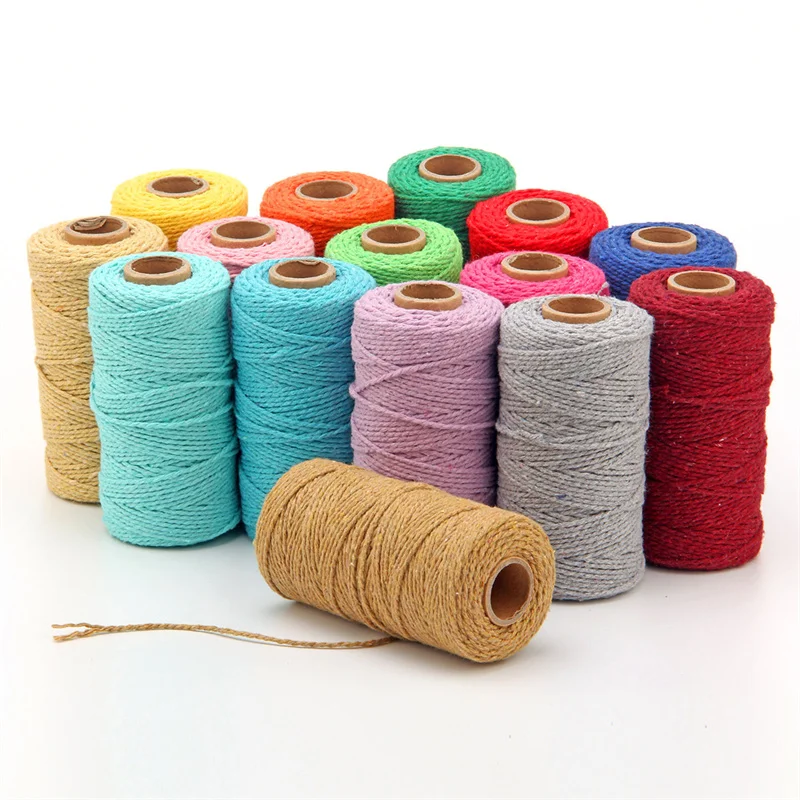 

2mm 100M Macrame Cord Cotton Rope String Crafts DIY Colored Thread Cord Twisted Twine DIY Sewing Handicrafts Wedding Decoration