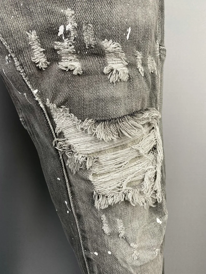 New Men's Dsquared2 Buttons Jeans Ripped For Male Skinny  Pants Men's Denim Trousers Top Quality Slim Jeans A515