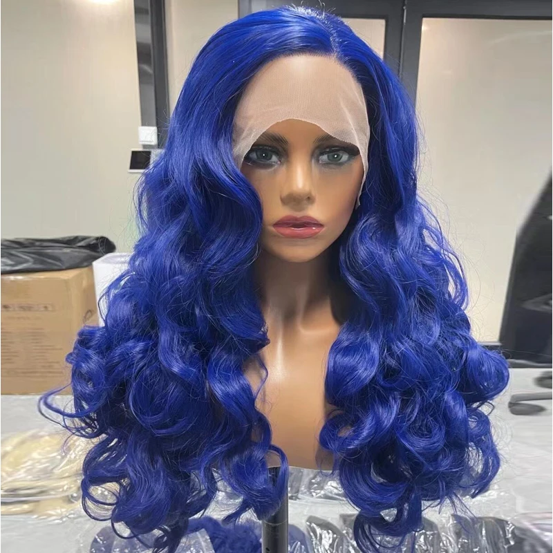 

Женские парики из синтетических волос, длинные волнистые волосы синего цвета, модные парики из высокотемпературного волокна для повседнев...