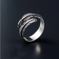 vintage silver color adjustable feather ring for men women punk jewelry gifts wholesale