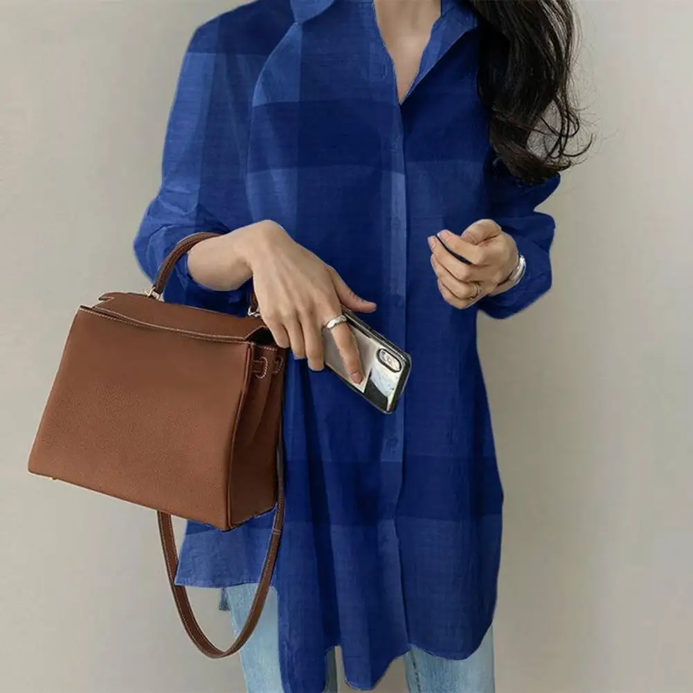 

Women Top Turn-down Collar Patchwork Long Sleeve Shirt Single-breasted Cardigan Loose Casual Lady Spring Fall Shirt Blouse