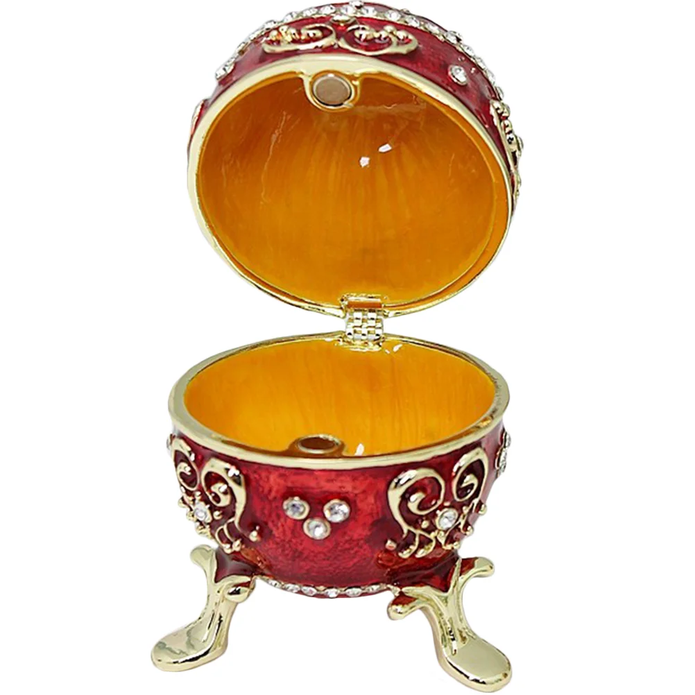 

Egg Jewelry Box Trinket Enameled Case Decor Ring Rhinestone Vintage Dish Artificial Earring Holder Rings Tray Boxes Ornament