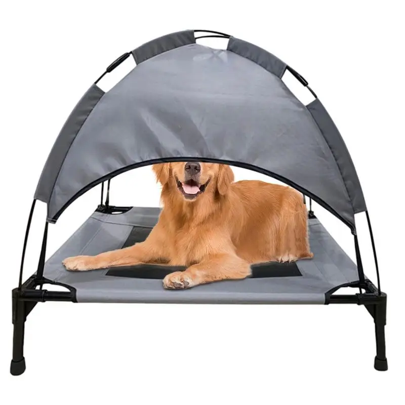 

Outdoor Elevated Dog Bed Foldable Raised Pet Cot With Removable Canopy Shade Tent Breathable Dog Bed Carrying Bag For Camping