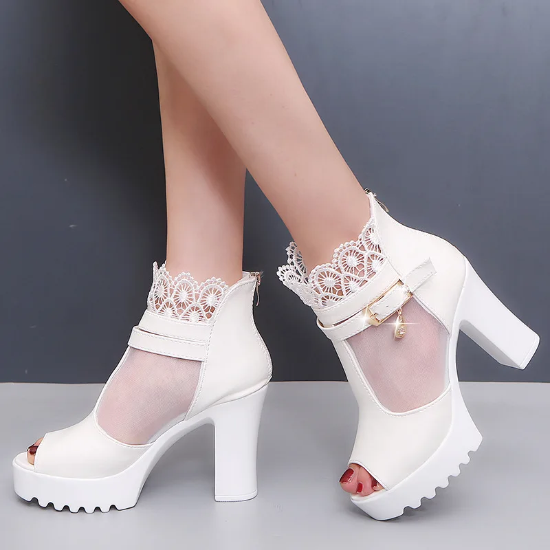 

Comemore 2022 New Women High Heels Sexy Square Heel Sandals Women Pumps Party Women's Summer Shoes Gothic Peep Toe Breathable 39