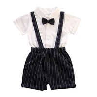 baby boy summer clothes cotton outfits infant baby boy gentleman suit bow tie shirt suspenders shorts pants comfy outfit set