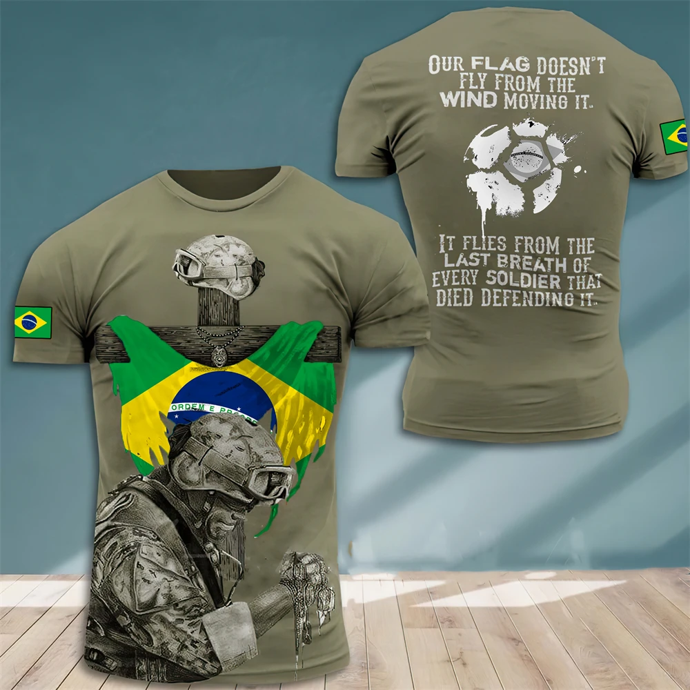 

2023 Brazil Men's T Shirt Brazilian Soldier-army-veteran Country Flag 3d Printed T-shirt Summer Short Tee Top Oversized Clothing