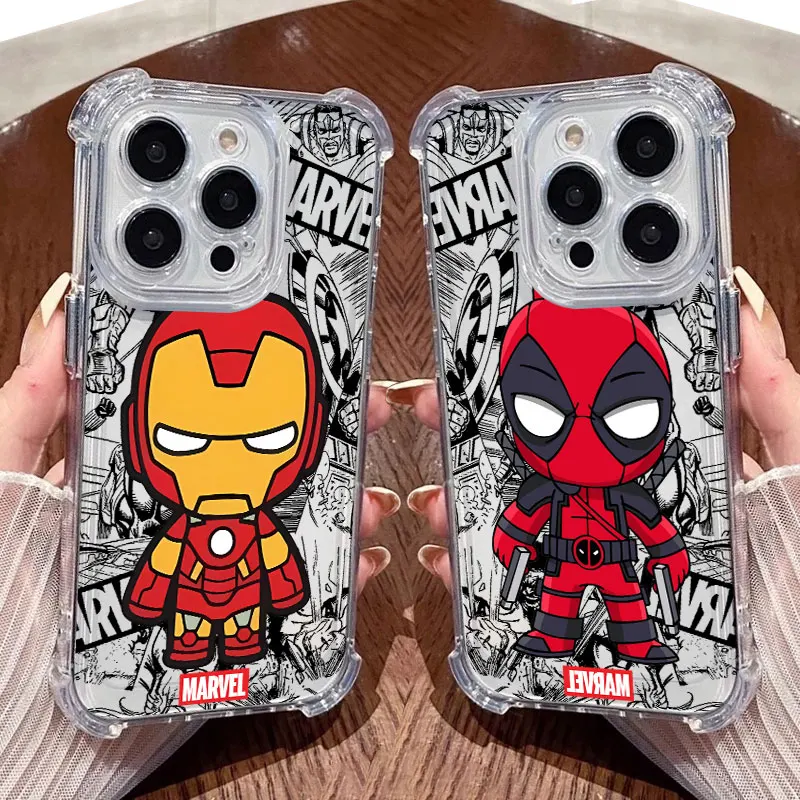 Фото Прозрачный противоударный чехол Marvel Ironman Deadpool для iPhone 17, 16, 15, 14, 13, 12, 11 Pro Max, 16e, 17e, Air, 13, 15 Plus, XS, XR, 7 №2