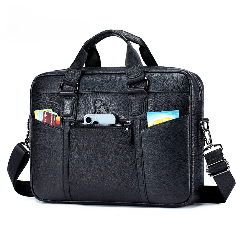 

LAOSHIZI Men's Bag Genuine Leather Men Briefcase for Laptop 14 Messenger Men's Leather Bag Business Portfolio for Document A4