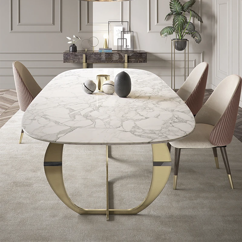 

Italian dining table modern minimalist light luxury style rectangular marble Nordic minimalist home dining table