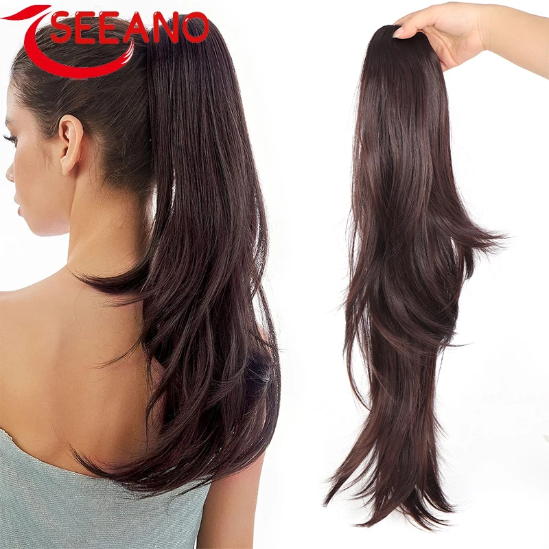 

SEEANO Long Straight Ponytail hair Extension Synthetic Heat Resistant Drawstring Straight Ponytail Daily Wear For Women Blonde