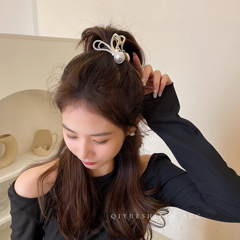 

Imitation Pearl Badminton Gripper for Women Shiny Water Drill Hair Pins and Clips Office Fashion Jewelry Bride Tiara Accession