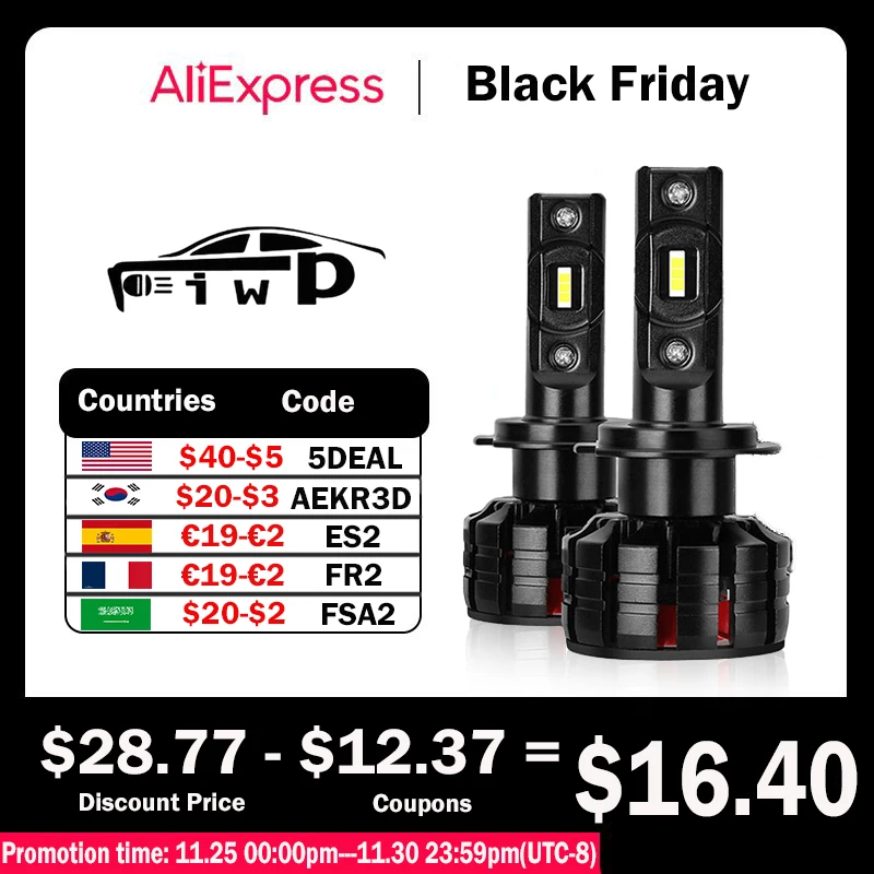 

2 шт., Автомобильные светодиодные лампы H1 H3 H4 H7 Canbus H8 H11 HB3 9005 HB4 9006 100 Вт лм