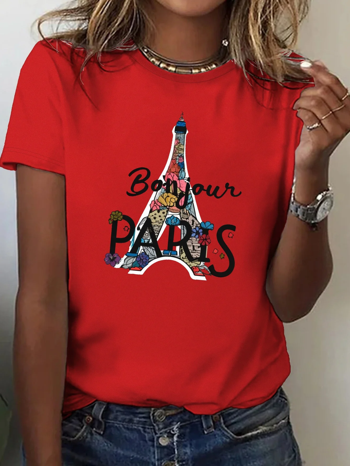 Футболка с коротким рукавом и круглым вырезом принтом Парижская башня