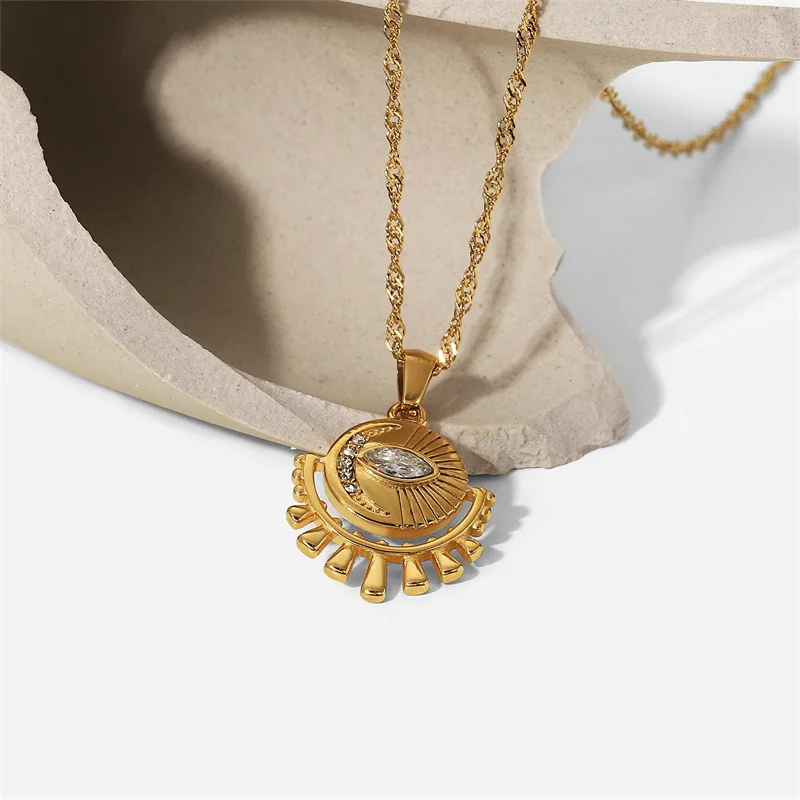 

Luxury 18K Gold Plated Oval 3A Cubic Zirconia Eye Pendant Necklace Classic Turkish Devil Eye Stainless Steel Jewelry JDN21052