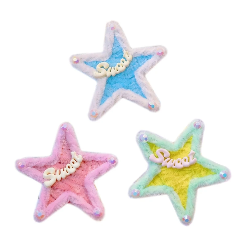 

E9LC Duckbill Plush Star Shape Hair Pin with English Letter New Year Party Hair Clip