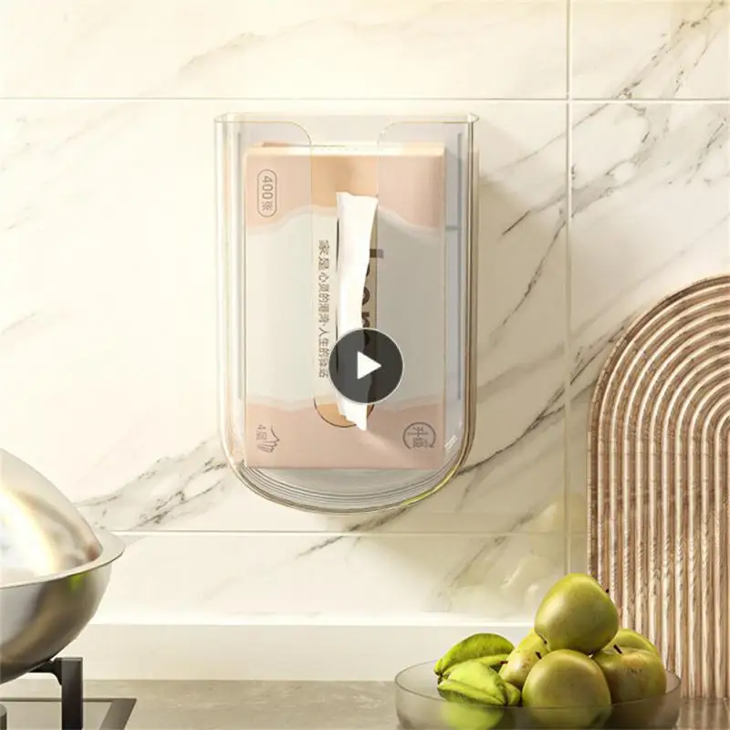 

Punch-free Holder Wall-mounted Tissue Box Multifunction Upside Down Box Wholesale Kitchen Transparent Wall Hanging Box