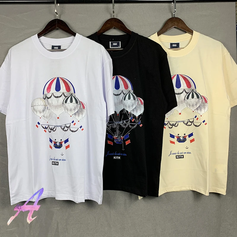 

22SS Hot Air Balloon Kith T-shirt Men Women Fashion Casual Loose Women's Men's T Shirt Harajuku