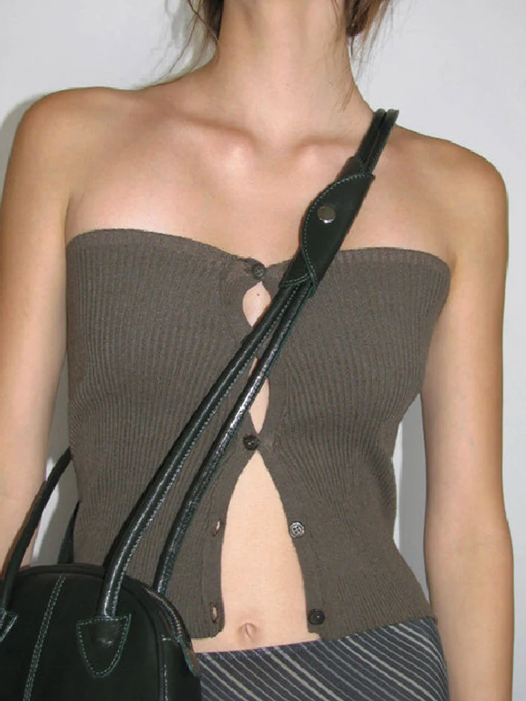 

Женские топы, сексуальный топ от молочной штучки, облегающий кроп-топ в стиле панк с запахом на груди, женские ажурные майки, топы для женщин ...