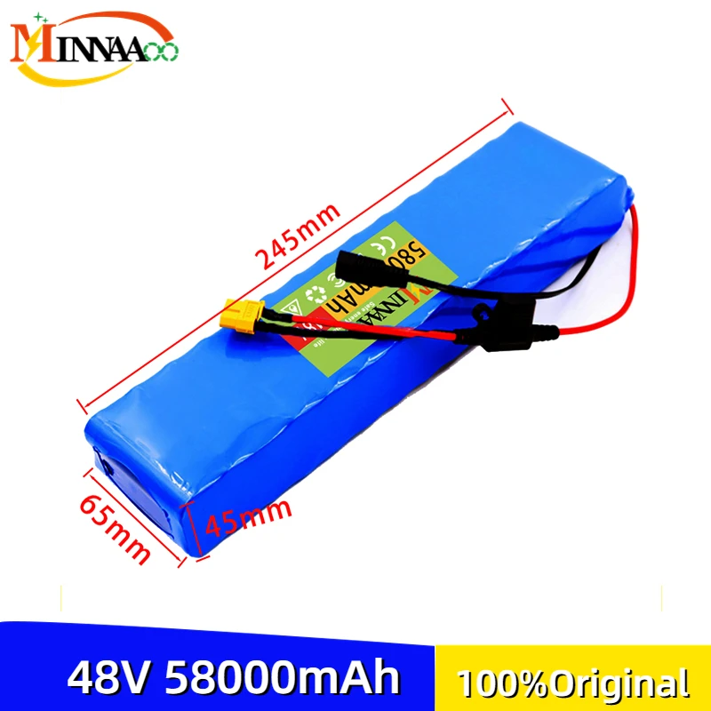 

48V 60Ah 13s2p 18650 1000W 54.6mah 38000v high power battery for electric bike with BMS and XT60 charger