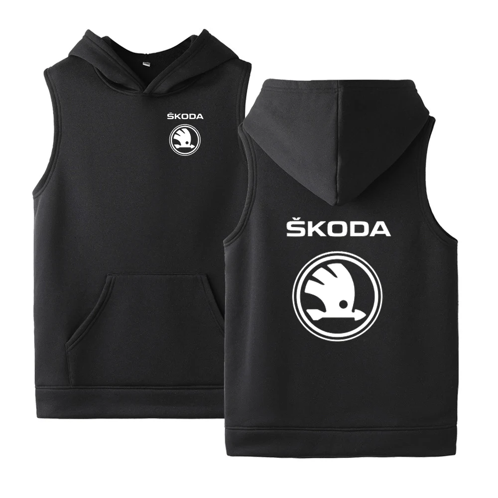 

2022 Male Skoda Car Logo Customize Casual Sleeveless Sweatshirts Cotton Vest Unisex Print College Man's solid Harajuku Hoodies