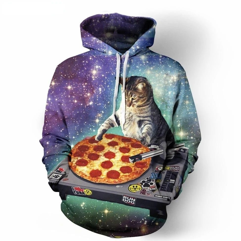 

DJ Cat Hoodie Men 3D Printed Pizza Space Galaxy Hoodie Sweatshirt Pullover Sportwear Tracksuit Men Hoodies