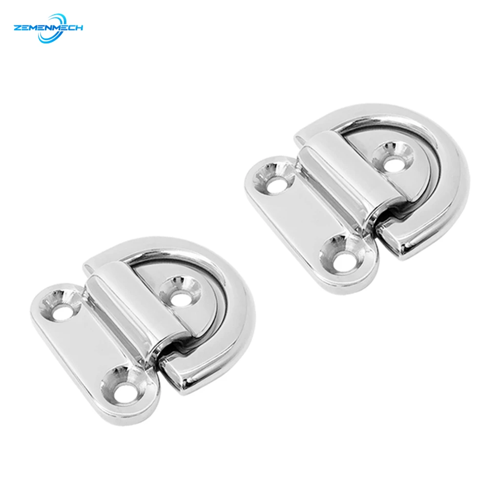 

2PCS 54*49mm Marine Grade 316 Stainless Steel Boat Folding Pad Eye Lashing D Ring Tie Down Cleat for Yacht Marine Hardware Boat