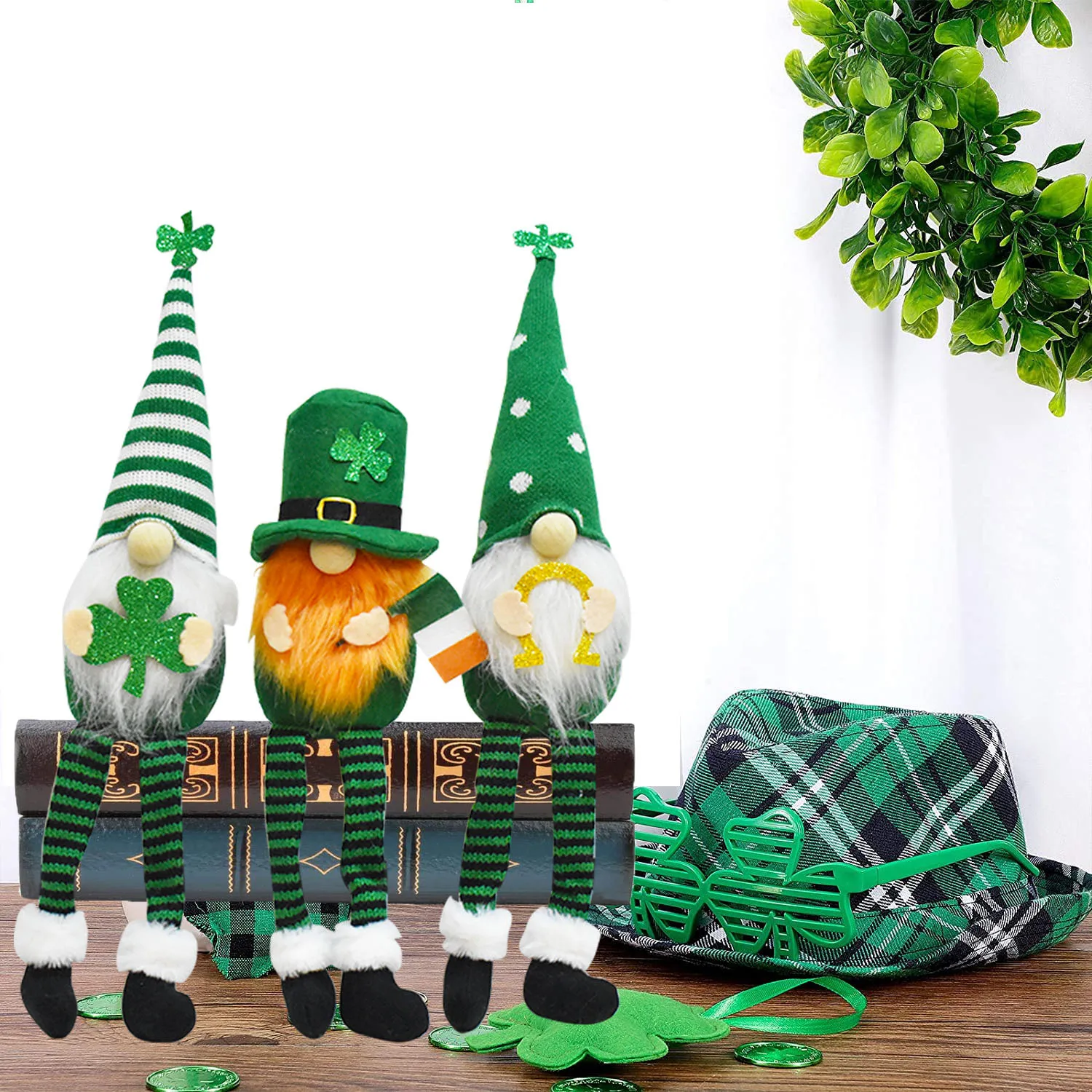 

St. Patrick's Irish Day Long Legs Doll Decorative Arrangement Clover Green Leaf Festival Faceless Doll
