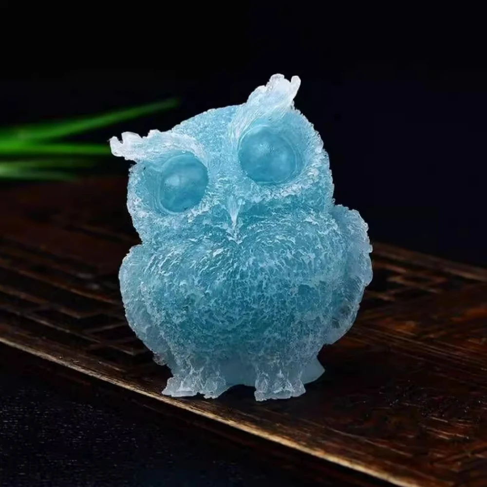

Natural crystal gemstone crushed stone owl DIY resin figurine Animal Statue Crafts Desktop Decoration Collectible Gifts