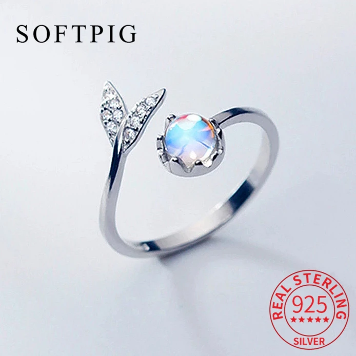 

SOFTPIG Real 925 Sterling Silver Zircon Fishtail Adjustable Ring For Fashion Women Cute Fine Jewelry Minimalist Bijoux