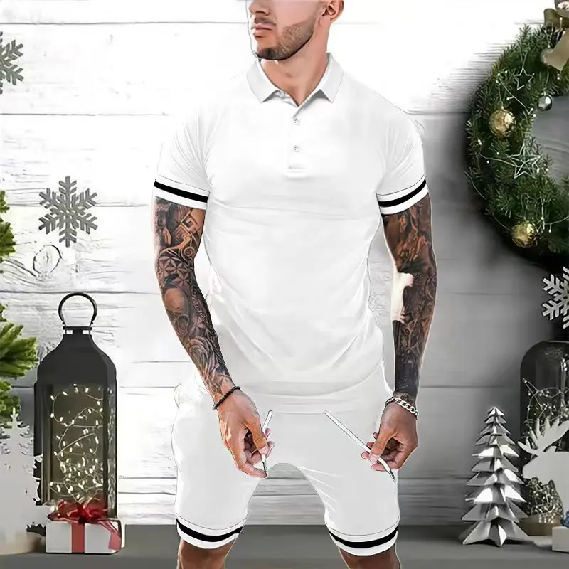 Men's Summer Tracksuit Oversized Short Sleeve Single Breasted Polo Shirt&Shorts Sets For Men Casual High Quality Streetwear Suit