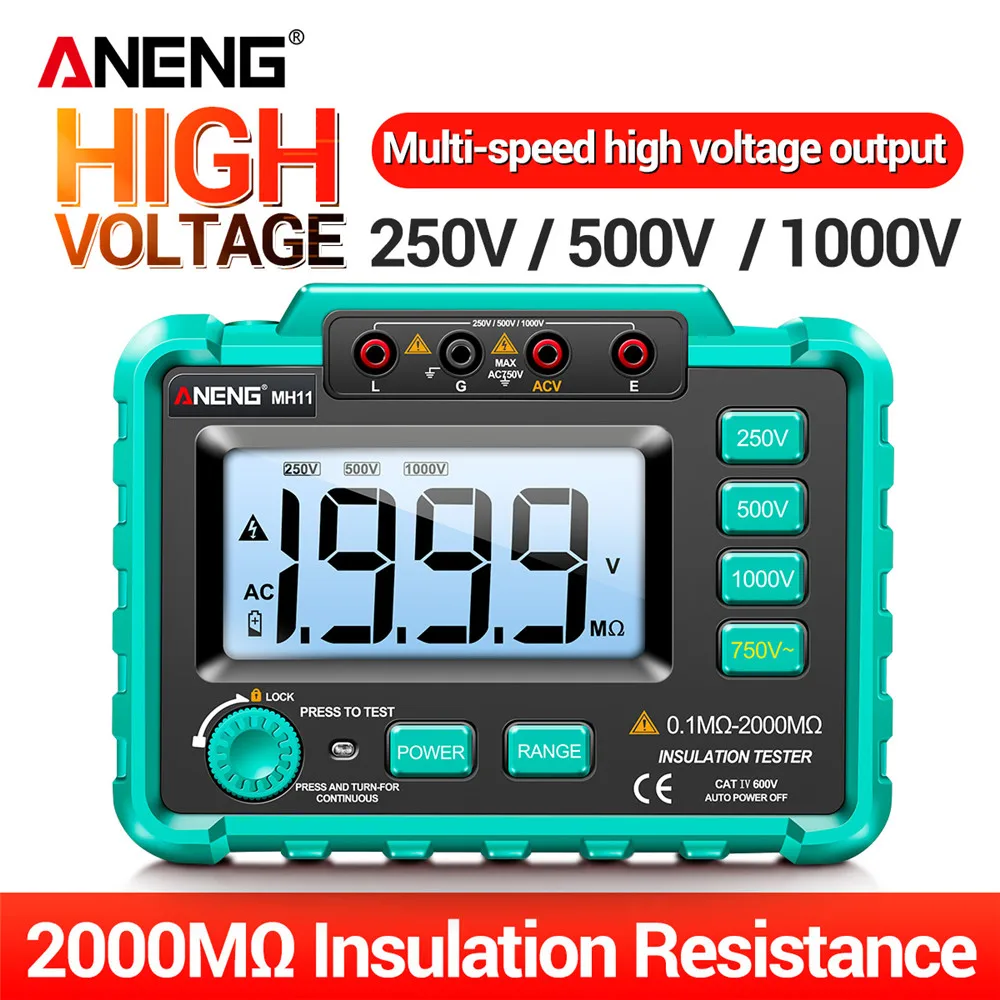 

ANENG MH11 Digital Megohmmeter Meters 250/500/1000V Insulation Earth Resistance Meters Tester Cable Voltmeter Megger Meter