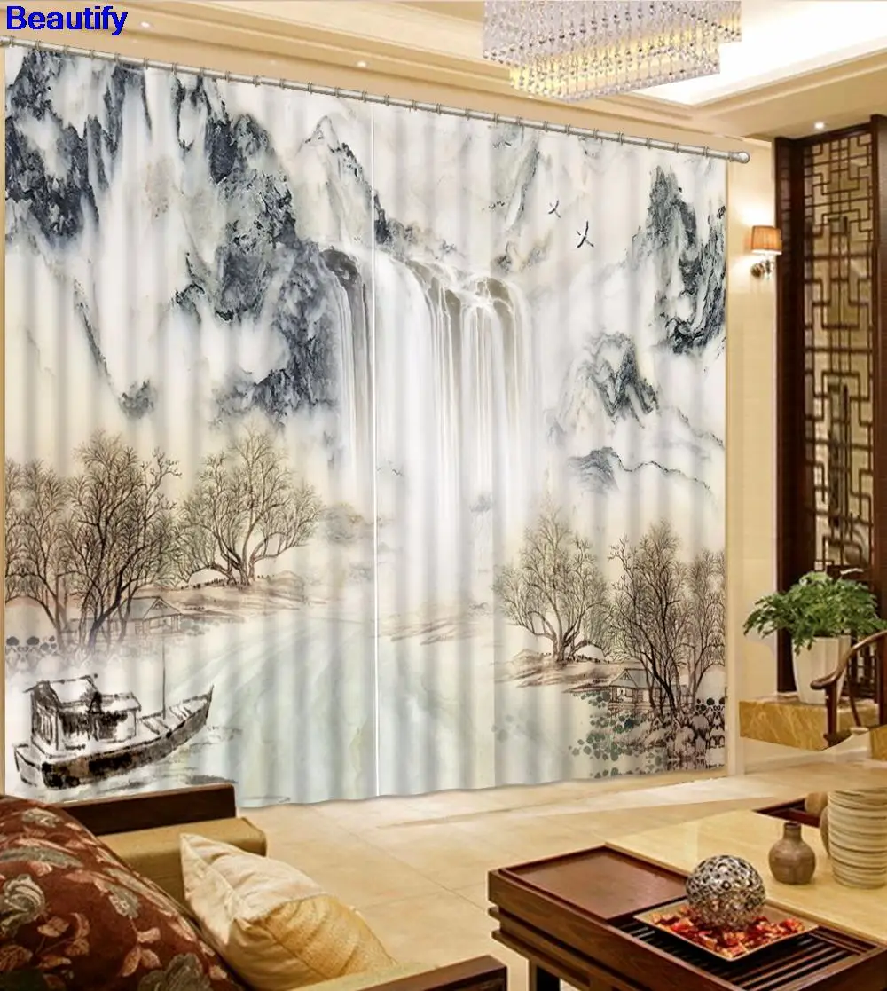 

Beautify Modern 3D Curtains For The Living room mountain Blackout Window Curtain 3D Bedroom Curtains Cotton/polyester Drapes