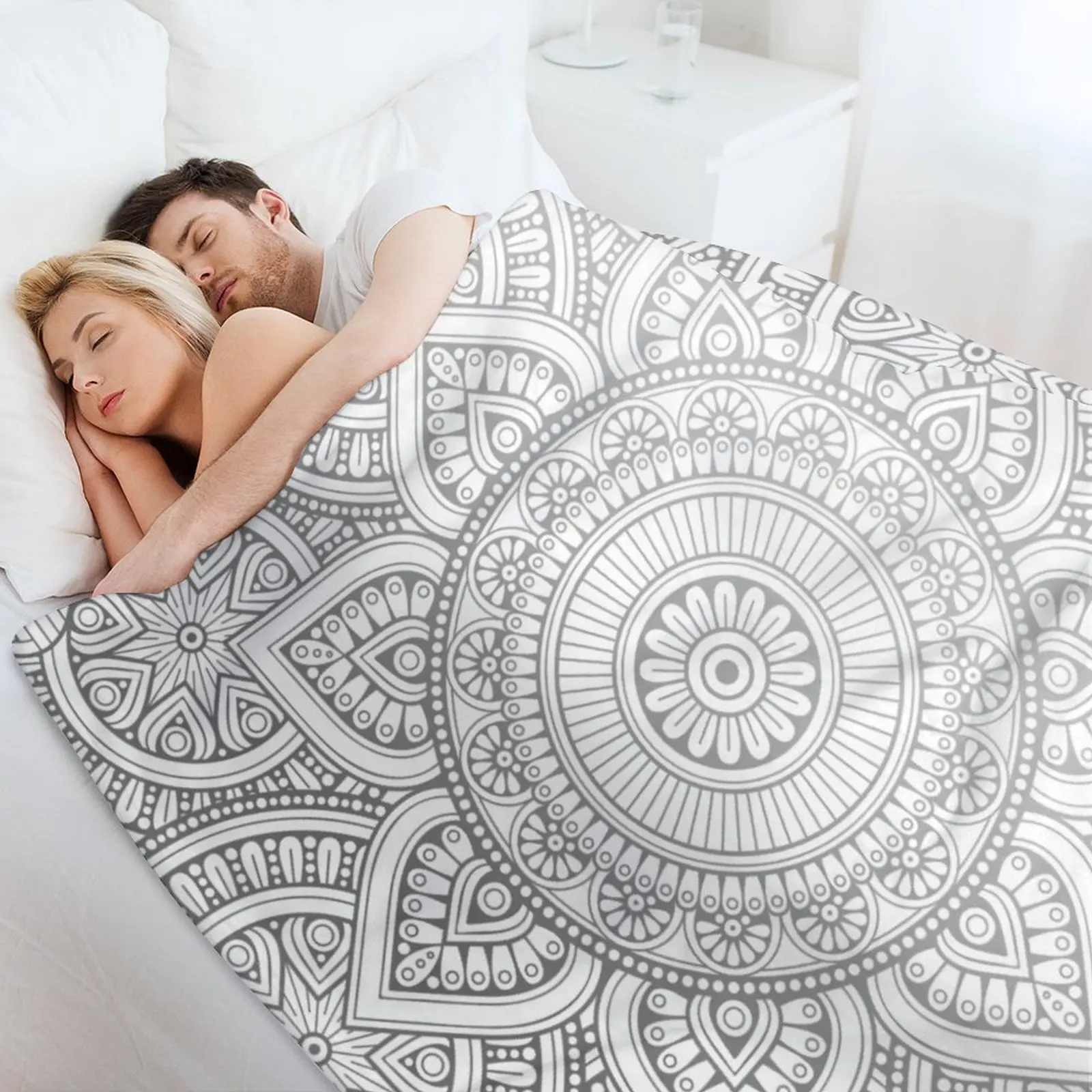 Серебряный рисунок мандалы иллюстрация плед на диван-кровать модные милые пледы