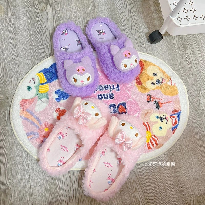 Sanrio пушистые домашние туфли симпатичные Тапочки с капюшоном Kuromi My Melody домашняя