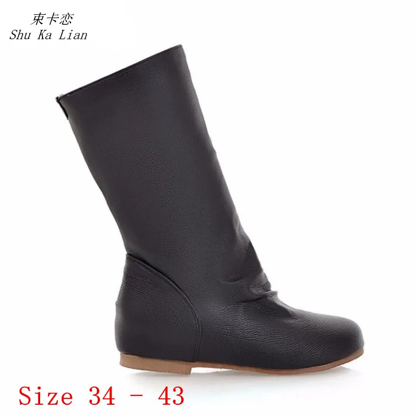 

Spring Autumn Women Height Increasing Wedges Mid-Calf Boots Shoes Woman Short Boots Botas botte femme Plus Size 34-40.41.42.43