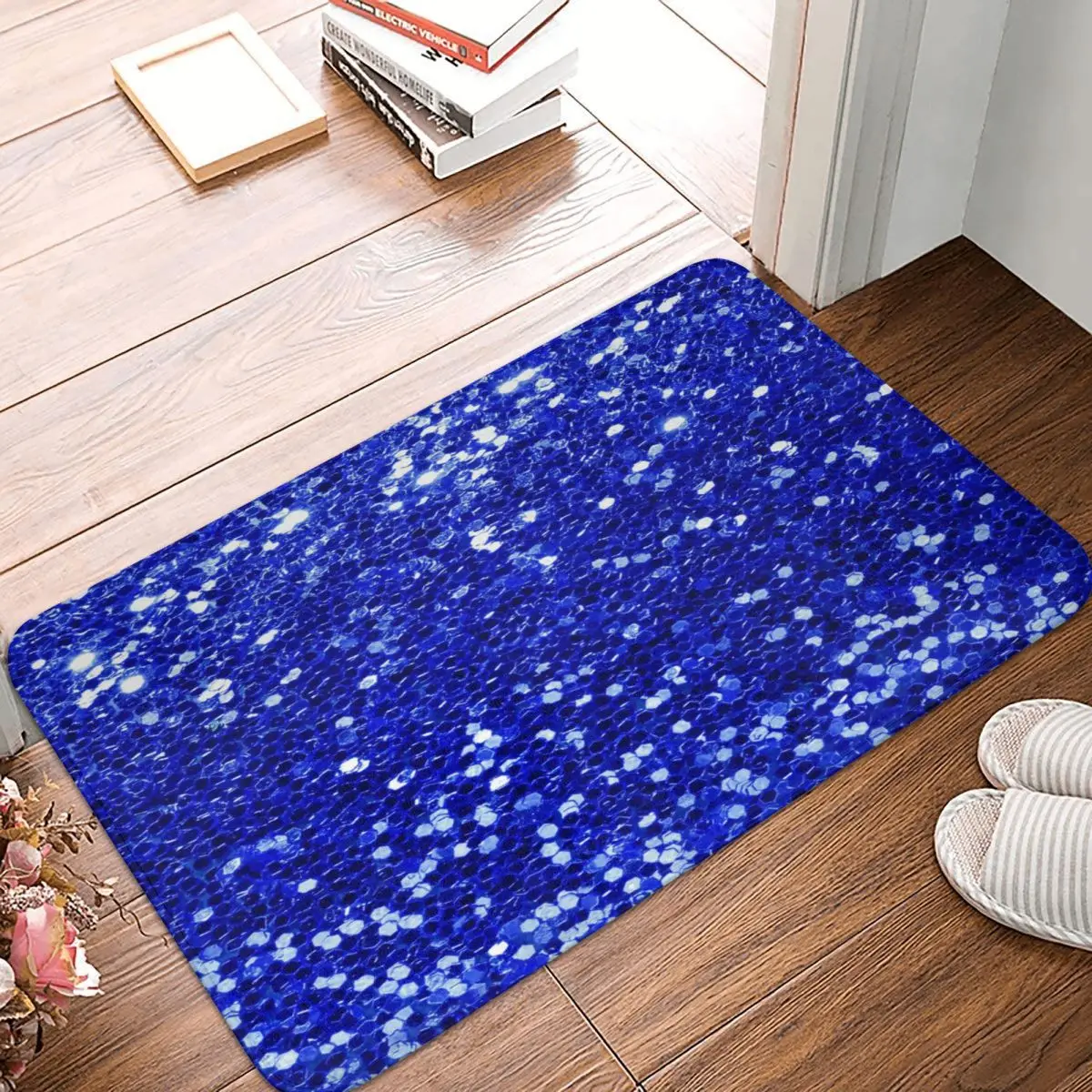 

Сине-синий блестящий ковер, напольные коврики из полиэстера, милый стиль, для гостиной, легко чистить, праздничные подарки, коврики на заказ