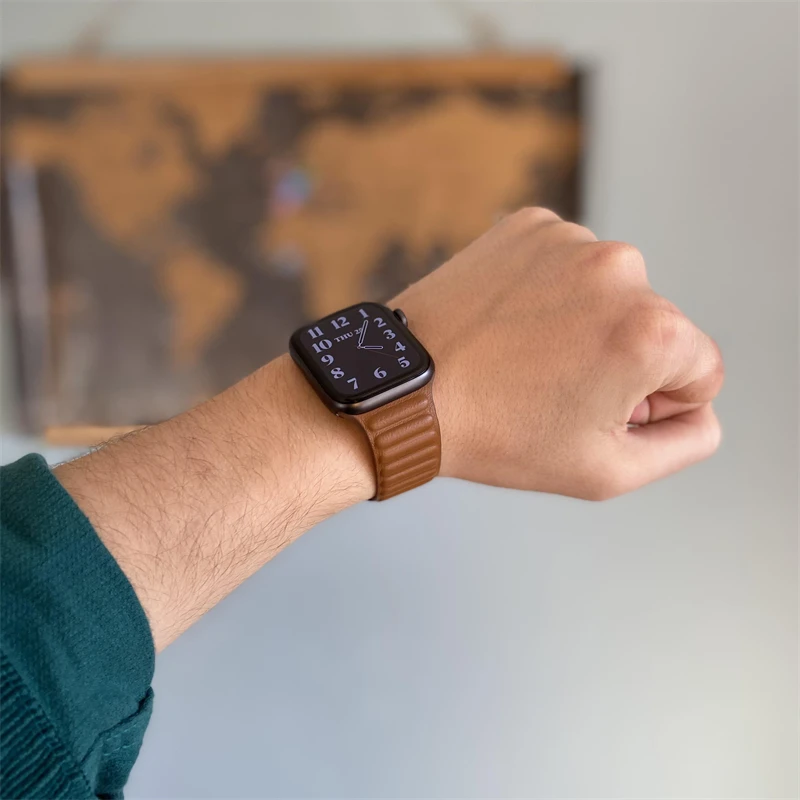 Leather Strap For Apple Watch Band 49mm 45mm 44mm 40mm 41mm 42mm Magnetic Loop Link bracelet for iWatch series 8 Ultra 7 6 5 se