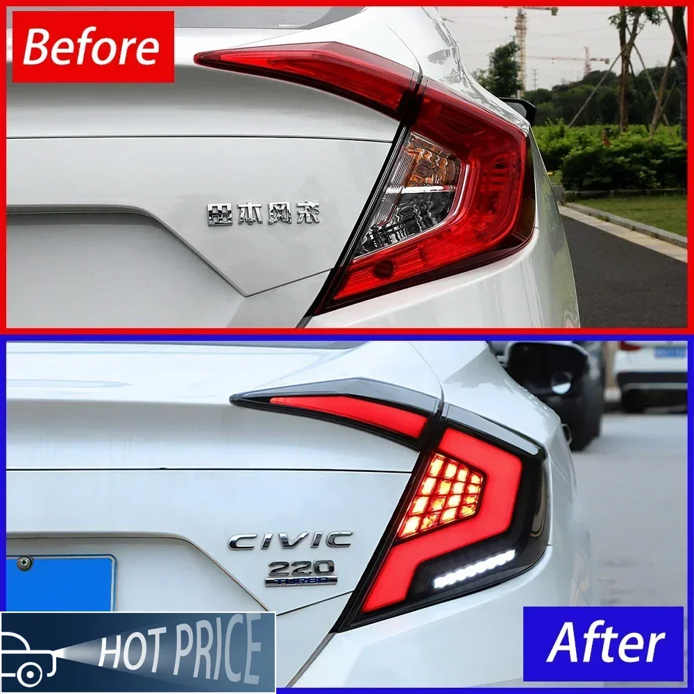 Фото Для Honda Civic X 10th FC FK7 FK8 2016-2021 Обновление динамических мигающих задних фонарей, инструменты, автомобильные аксессуары, светодиодные автомобильные задние фонари в сборе №5