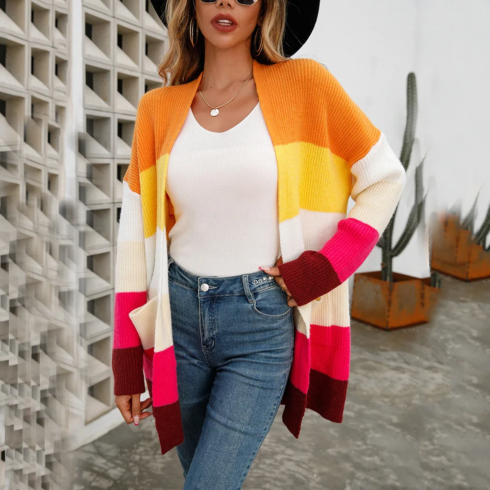 

Женская зимняя новая куртка средней длины 2022, кардиган в европейском и американском стиле, уличный свитер для женщин