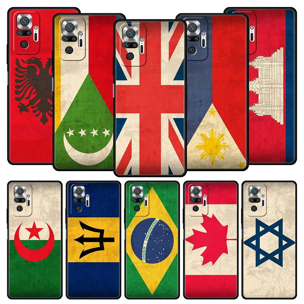 

Soft Phone Case For Xiaomi Redmi Note 10 11 9 8 Pro 9S 7 8T 9T 9A 8A 9C K50 K40 Gaming Cover Canada Israel National Flag Japan