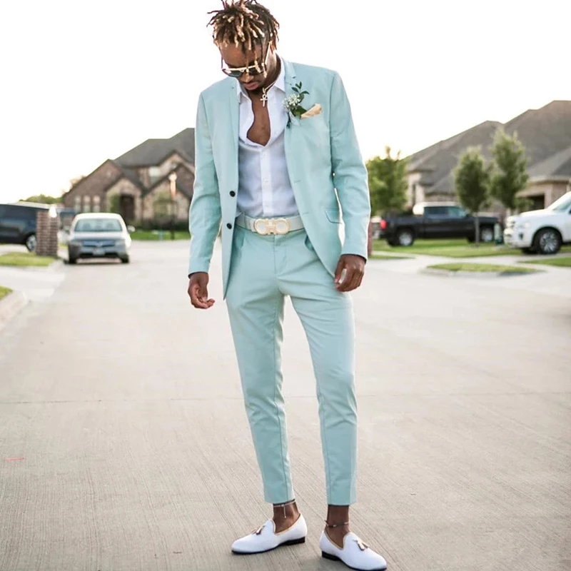 

Mint Green Men Suits Slim Fit Notched Lapel Groom Tuxedo for Wedding 2 Piece Custom Male Fashion Costume Jacket with Pants