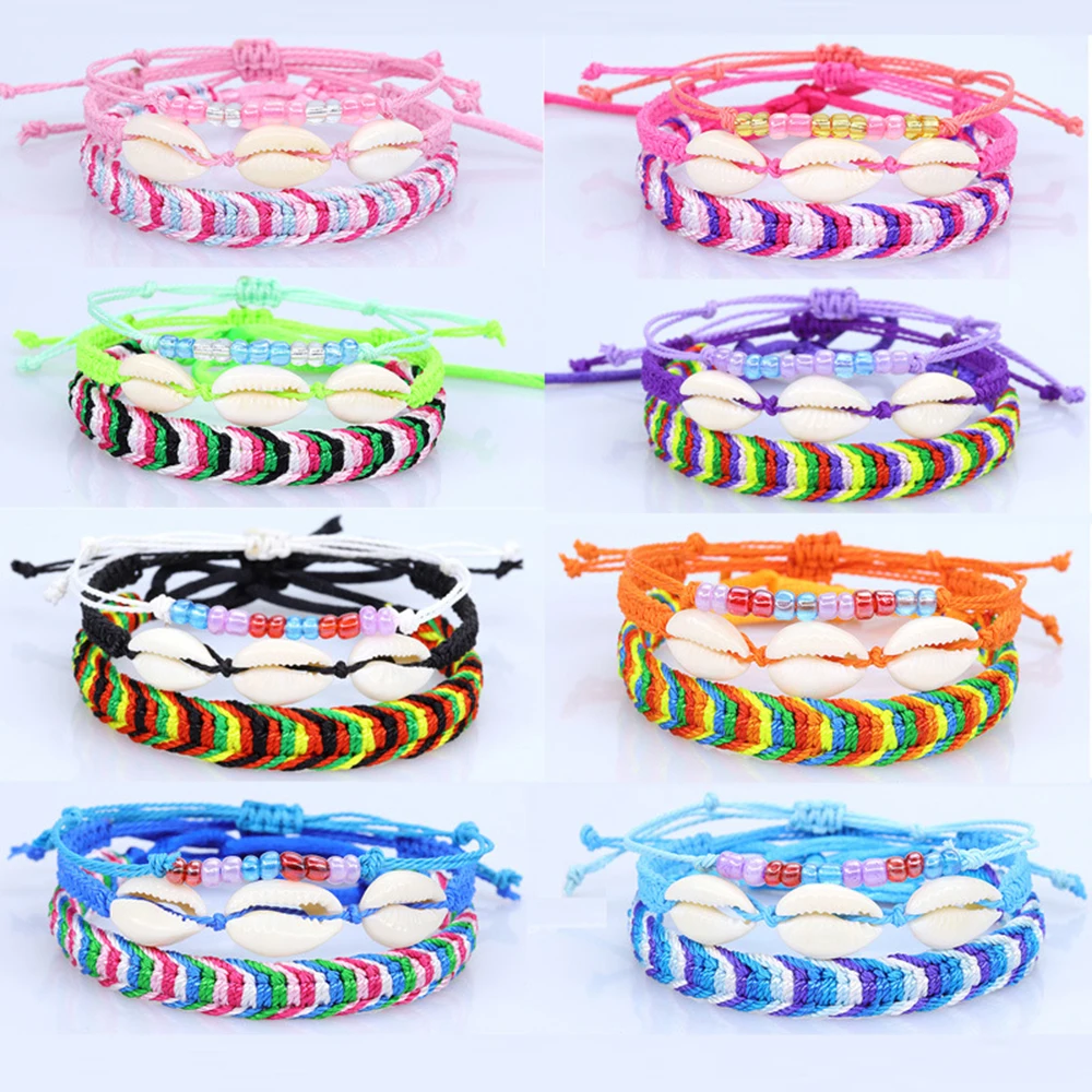 

3PCS Wave Charm String Beaded Bracelets Boho Shell Strand Set Cute Braid Friendship Waterproof Beach Surfer Jewelry