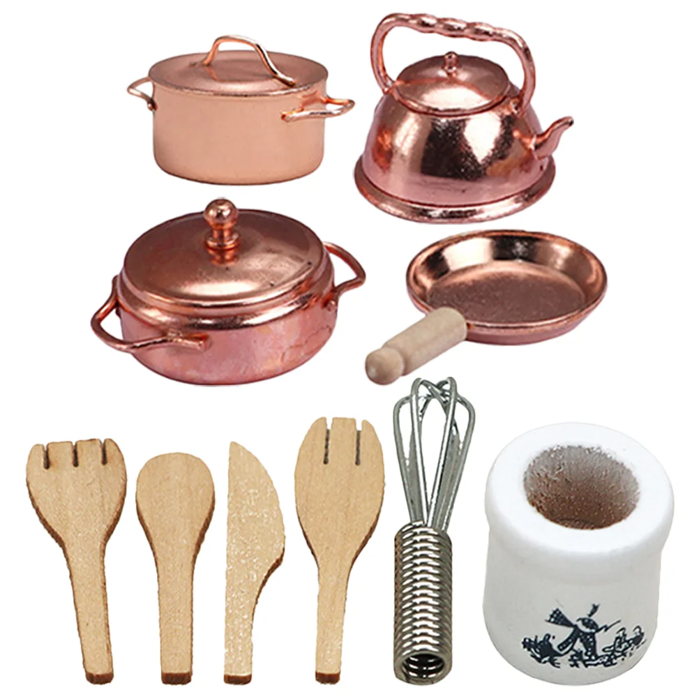 

Set Pots Pans Kitchen Utensils Toys Play House Kids Cooking Pretend Toy Cat Construction Accessories Cookware Mini Miniatures