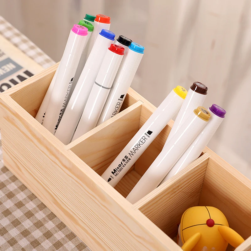 

Desktop Wooden Pen Storage Box Organizer Pencil Pot Pen Holder Makeup Brush Container Art Station