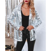 mandylandy bling women sequin blazers jacket lady long sleeve elegant suit coat night club glitter shiny punk outwear