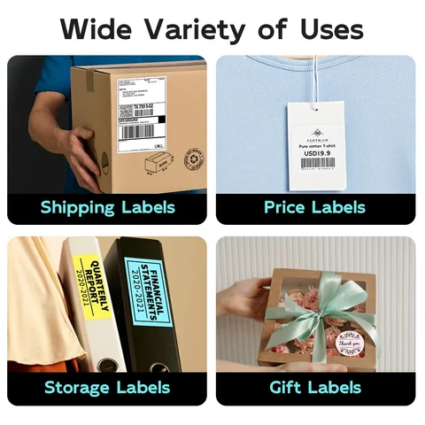 PM246S Bluetooth-термопринтер этикеток — портативный размер A6 для доставки и адресных тегов через USB-подключение для тестовых этикеток доставки