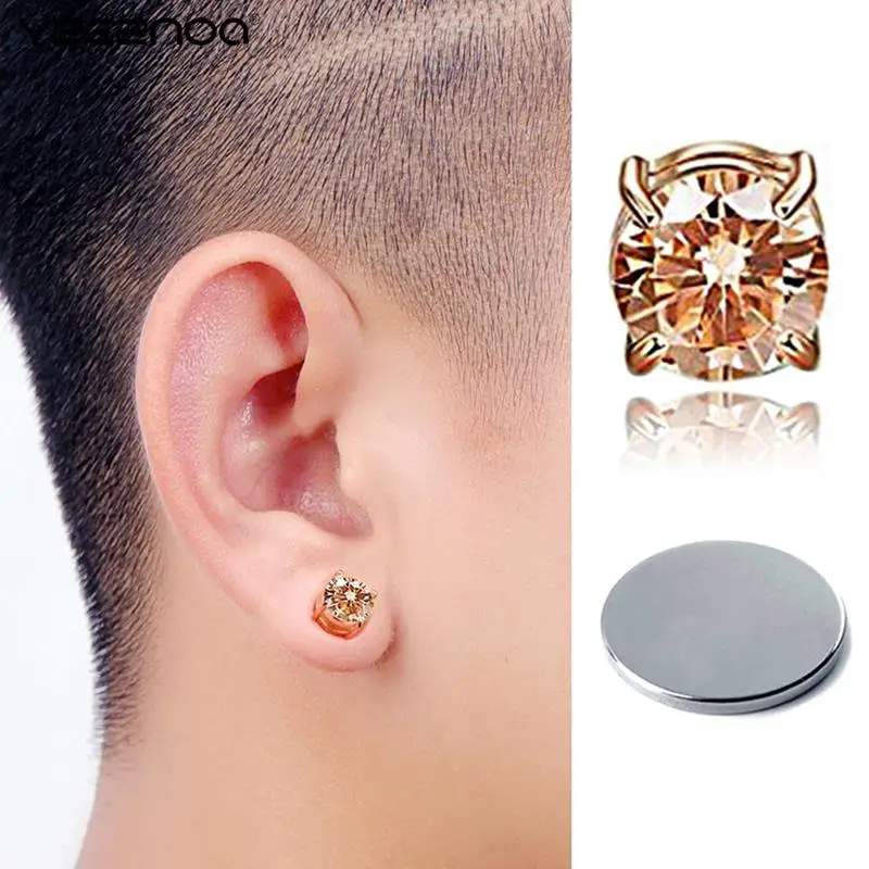 

1pcs Punk Mens Strong Magnet Magnetic Ear Stud Set Non Piercing Earrings Crystal Fake Earrings Gift For Boyfriend Lover Jewelry